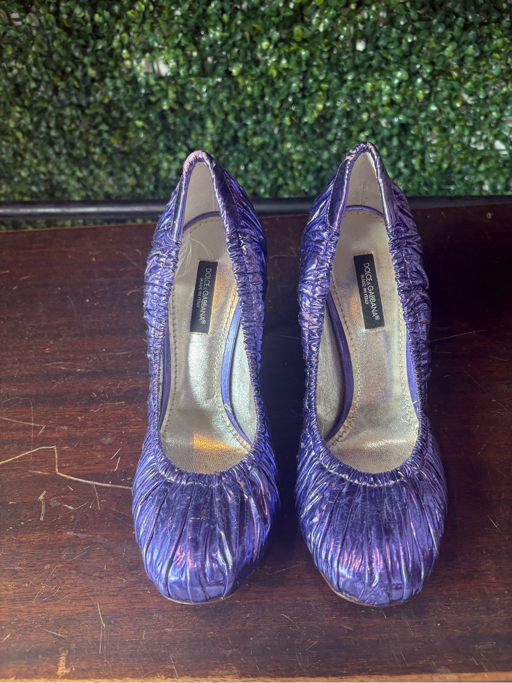 Dolce & Gabbana Iridescent Purple Ruched Pumps